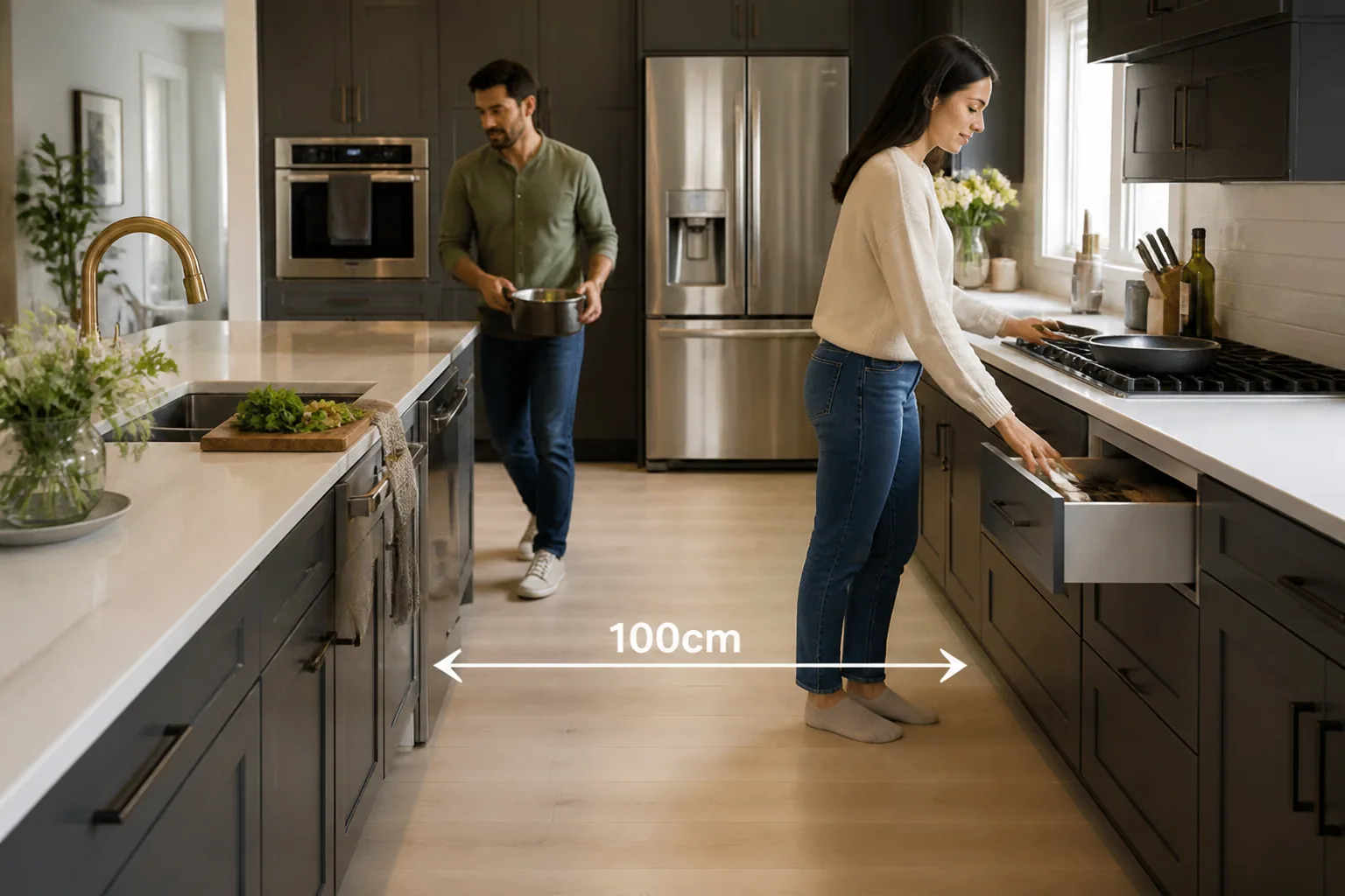 Îlot central de cuisine : dimensions minimales pour circuler confortablement
