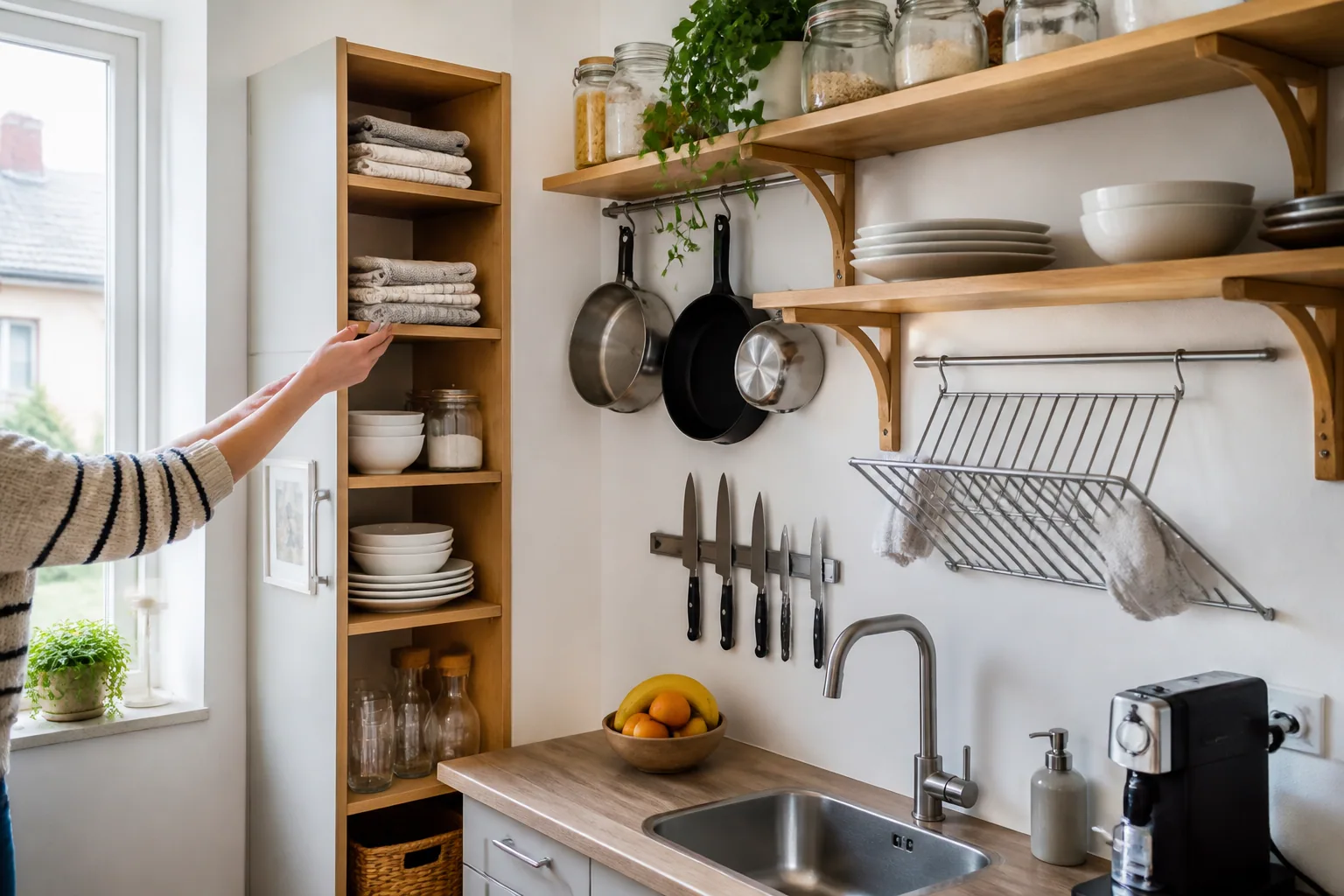 Petite cuisine : rangements malins pour gagner de la place sans travaux