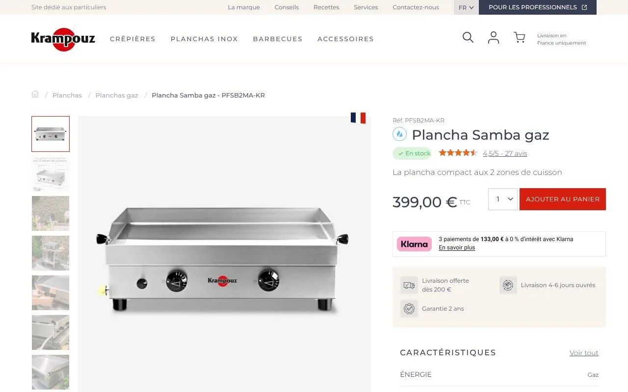 Plancha Krampouz Samba gaz