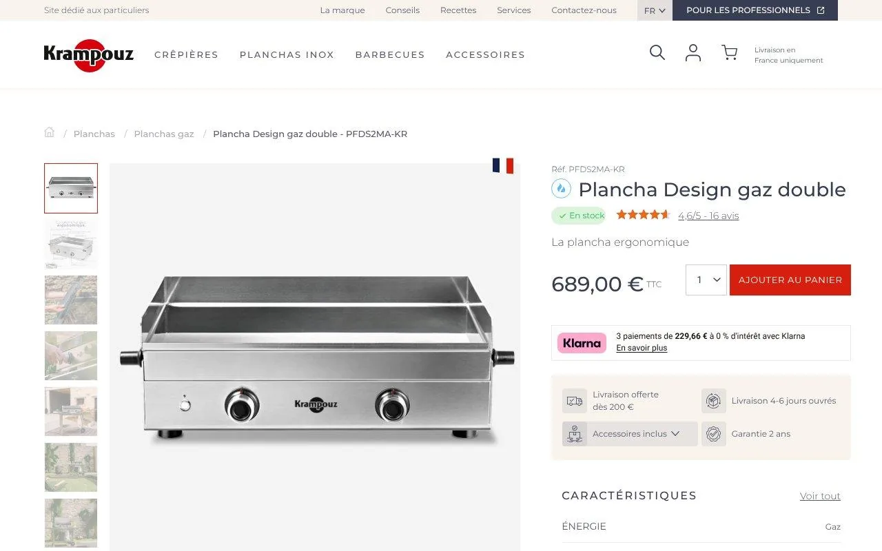 Plancha Krampouz Design gaz double