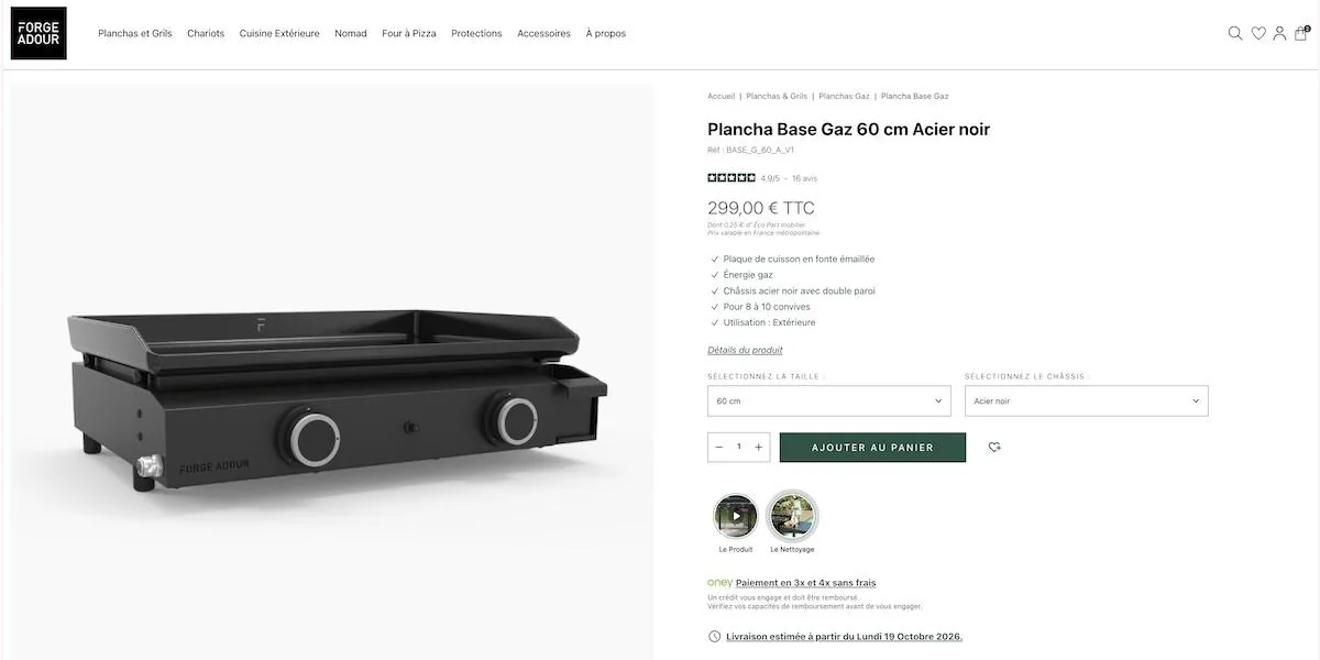 Plancha Forge Adour Base Gaz 60 cm Acier noir