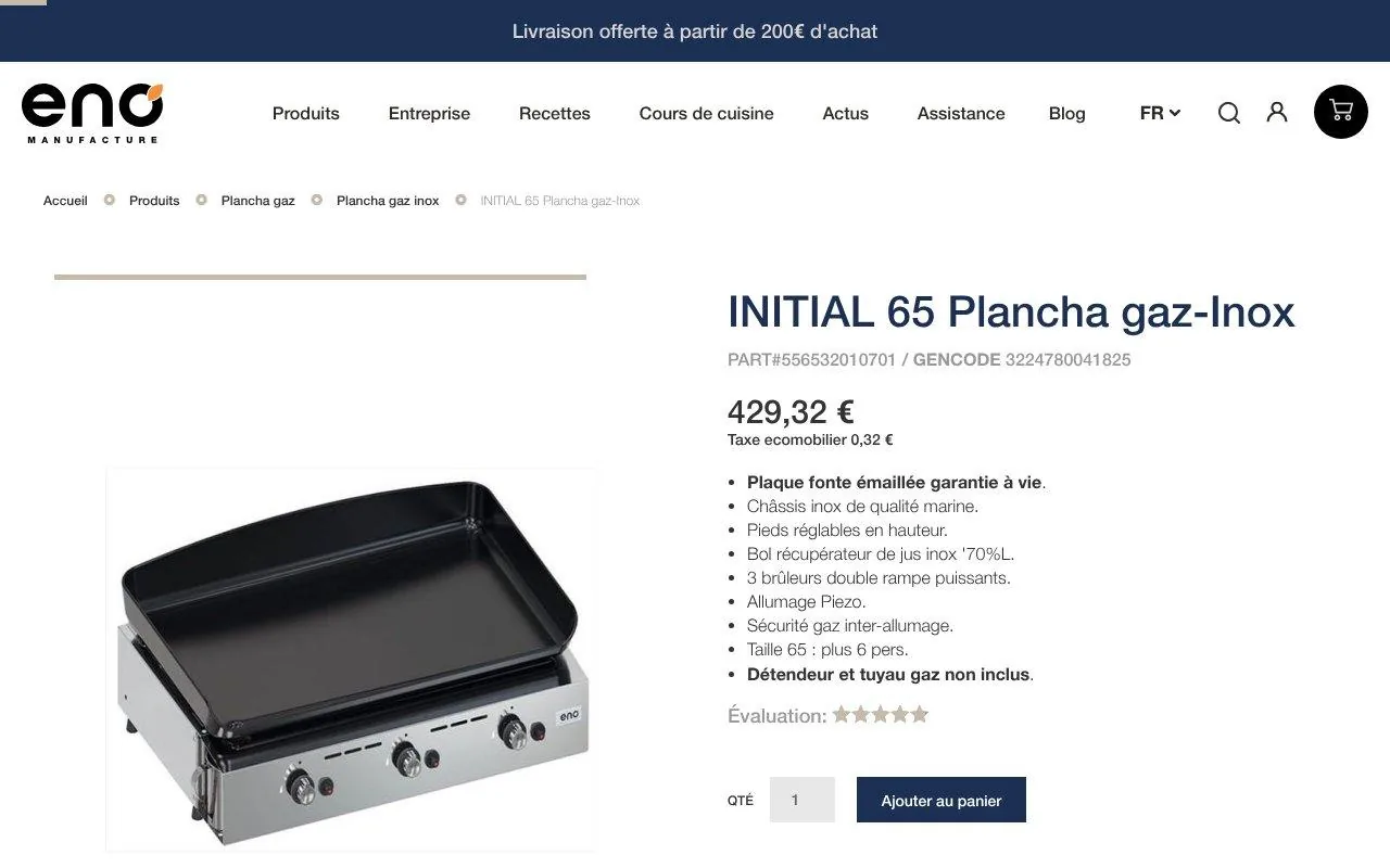 Plancha Initial 65 ENO Inox 3 feux